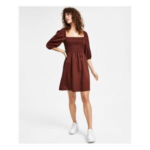 BAR III DRESSES Womens Brown Pullover 3/4 Sleeve Short Fit + Flare Dress L